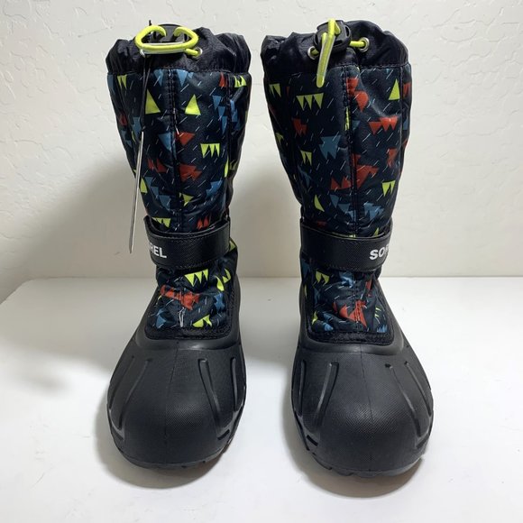 Sorel Flurry Insulated Tall Snow Boots Lined Black Print Youth Size 7 NEW - Picture 3 of 9